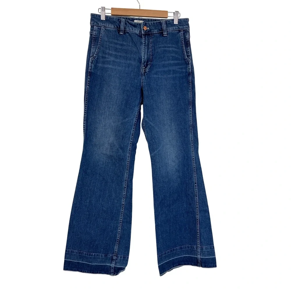 J.CREW Denim‎ Wide Flare Leg Jeans Womens 29 Blue High Rise Raw Hem Boho Coastal